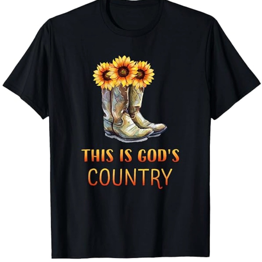Port and Company size XL BLACK Tee with Sunflower Cowboy Boots Graphic